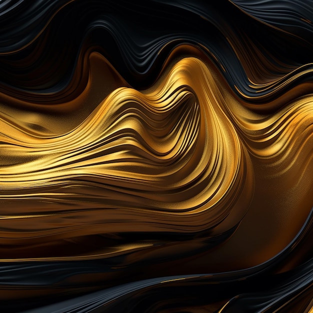 Un gros plan d'un fond abstrait noir et or avec une ai générative de vague