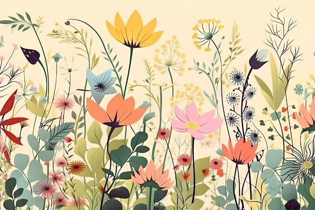 Gros plan fond d'aquarelles de fleurs de cosmos multicolores ai génératif