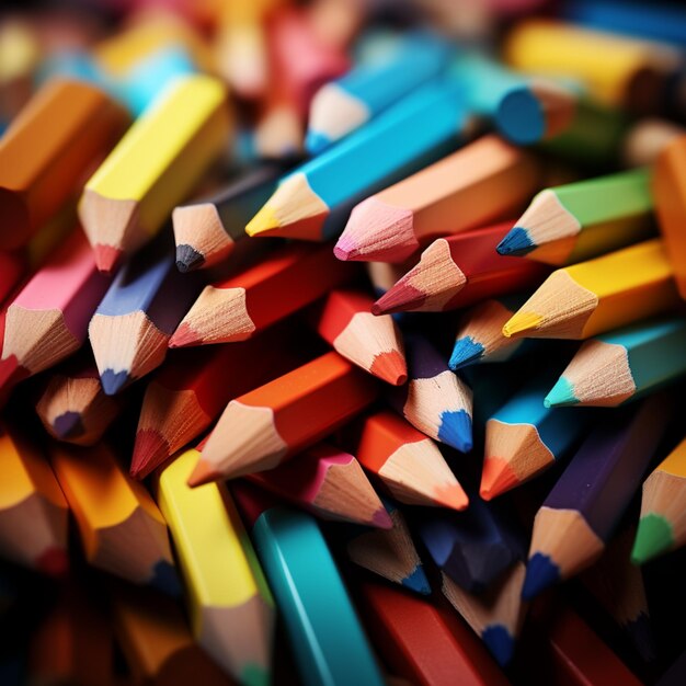 Gros plan sur fond de crayons colorés, photo macro de taille-crayons pour la taille des publications sur les réseaux sociaux