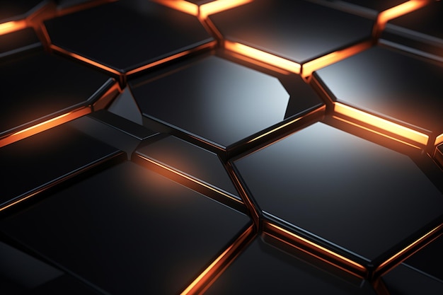 un gros plan d'un fond hexagonal noir et orange. IA générative.