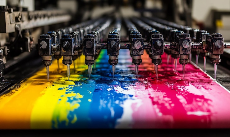 Photo un gros plan des fontaines d'encre sur une impression offset