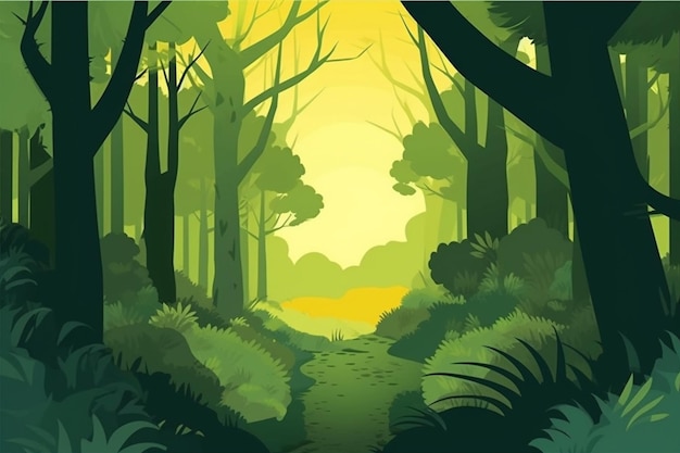 Un gros plan d'une forêt avec un chemin au milieu