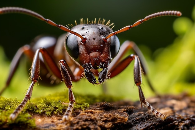 Gros plan d'une fourmi au milieu des arbres Generative Ai