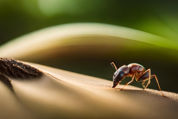 Un gros plan d'une fourmi sur une feuille de bananier