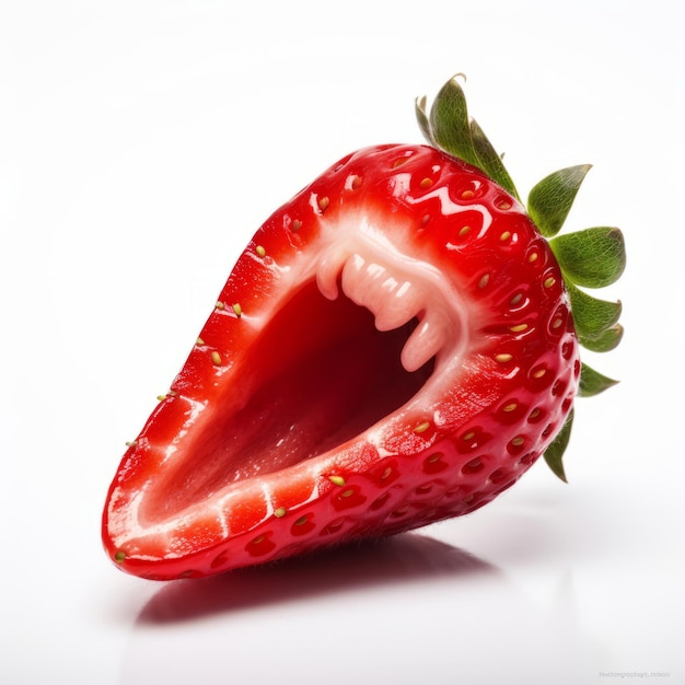 Un gros plan d'une fraise avec une bouchée retirée