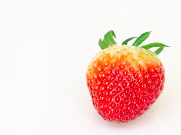 Gros plan de fraise sur fond blanc