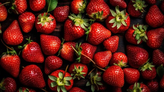 Un gros plan de fraises sur un fond sombre