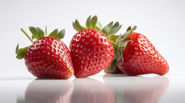 Un gros plan de fraises sur une surface blanche