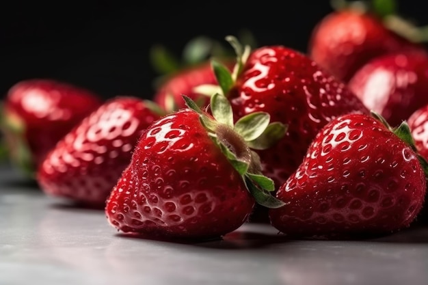 Un gros plan de fraises sur une table