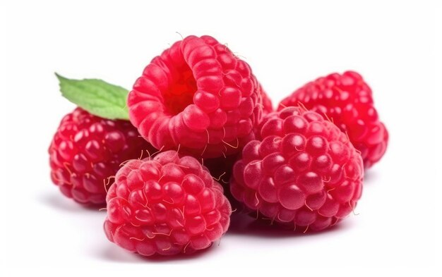 Un gros plan de framboises isolé sur fond blanc baies naturelles organiques générées par ai