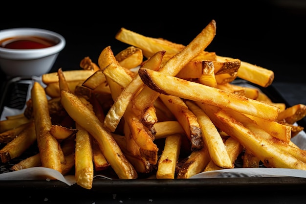 Gros plan de frites parfaitement dorées et croustillantes créées avec une IA générative