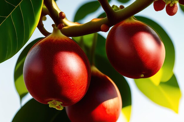 un gros plan d'un fruit sur un arbre