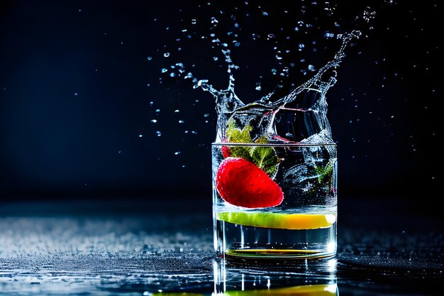 un gros plan d'un fruit dans un verre d'eau photographie d'art culinaire