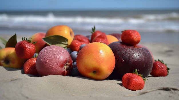 Un gros plan de fruits sur le sable