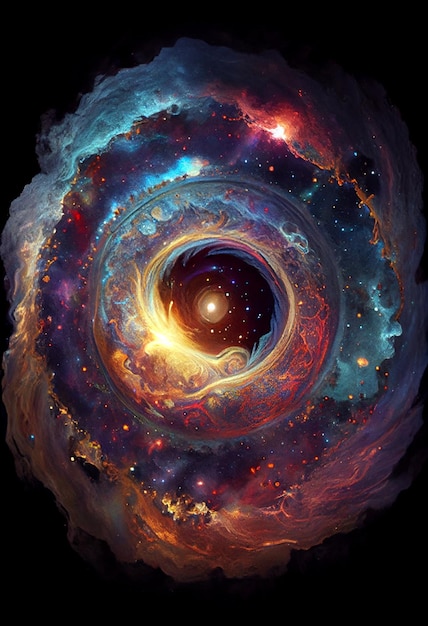 un gros plan d'une galaxie spirale avec un trou noir au centre ai générative