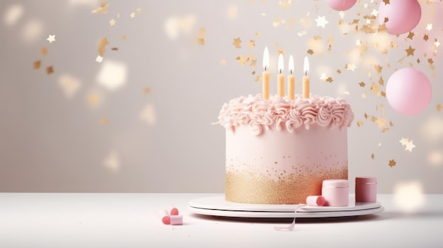 Gros plan d'un gâteau d'anniversaire décoré, un beau gâteau pour un anniversaire ou une célébration