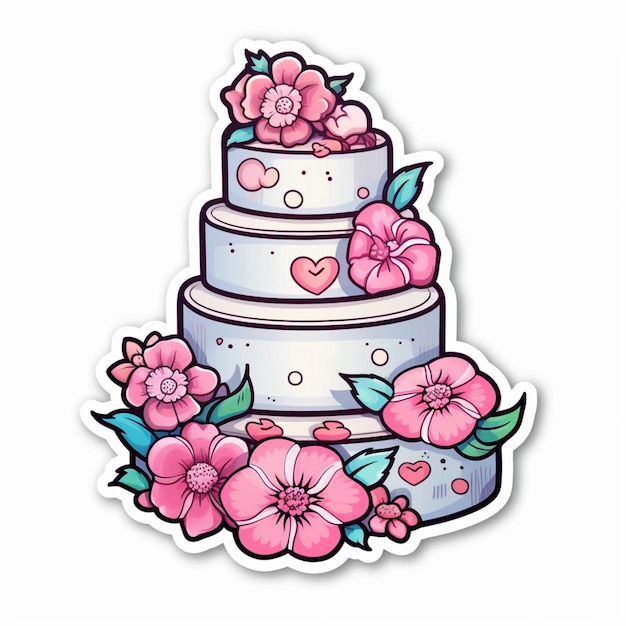 un gros plan d'un gâteau avec des fleurs sur le dessus