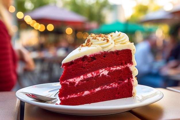 Un gros plan d'un gâteau de velours rouge trempé de sauce au chocolat