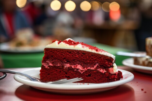 Un gros plan d'un gâteau de velours rouge trempé de sauce au chocolat