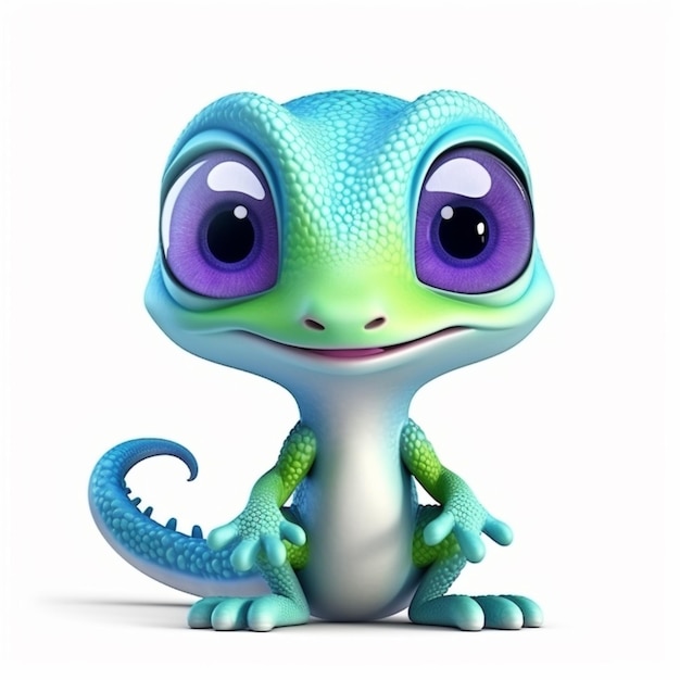 Un gros plan d'un gecko de dessin animé avec de grands yeux