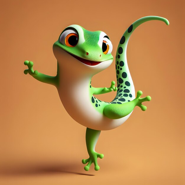 Un gros plan d'un gecko de dessin animé avec une tache verte et noire sur le dos AI générative