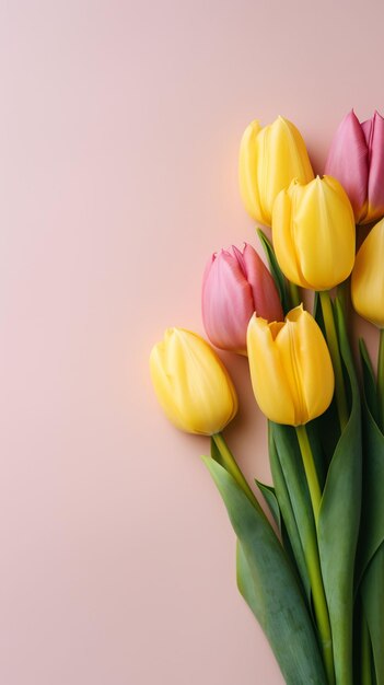 Un gros plan généré par l'intelligence artificielle de tulipes vibrantes sur un fond coloré