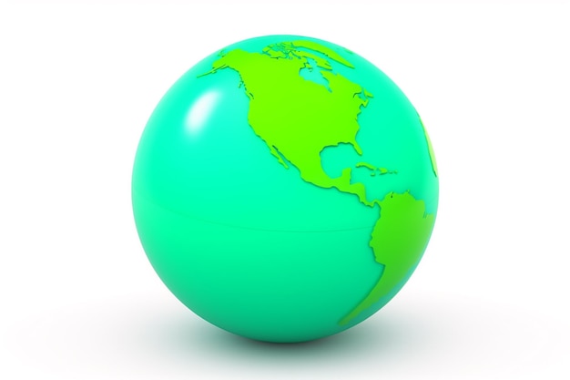 un gros plan d'un globe vert et bleu sur une surface blanche ai générative