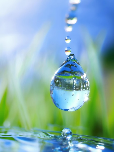 Photo gros plan d'une goutte d'eau sur fond de nature ai générative