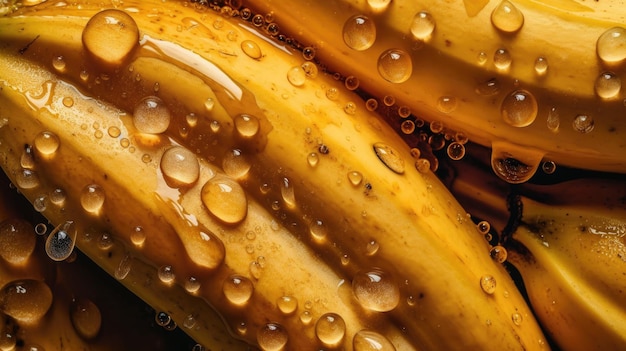 Un gros plan de gouttelettes d'eau sur une banane