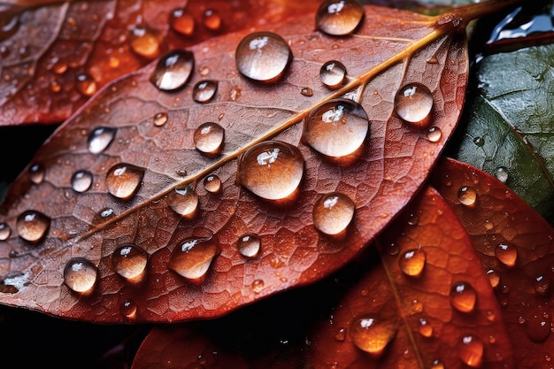 Un gros plan de gouttelettes d'eau sur une feuille