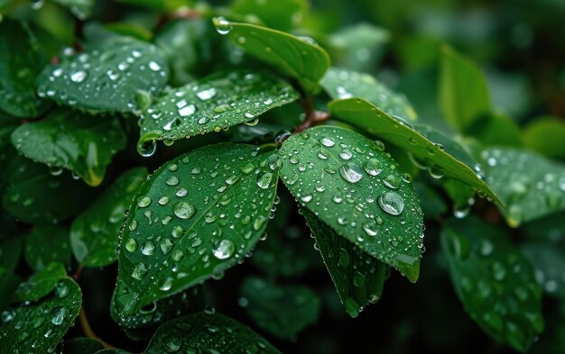 Un gros plan des gouttelettes d'eau sur les feuilles