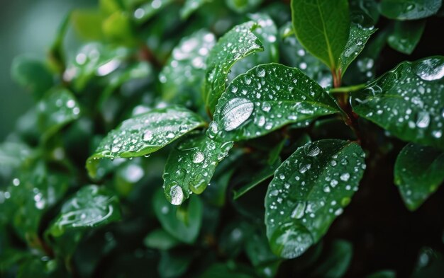 Un gros plan des gouttelettes d'eau sur les feuilles