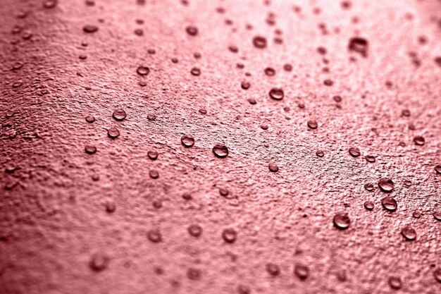 un gros plan de gouttelettes d'eau sur une surface rose