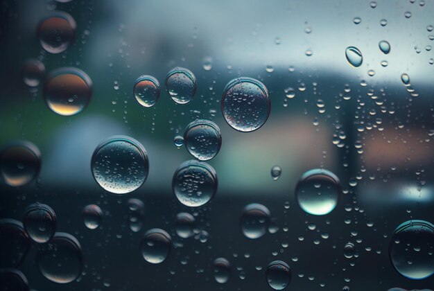 Gros plan des gouttes de pluie sur le verre pour l'IA générative de fond