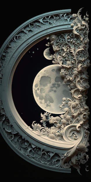 Gros plan d'une grande lune blanche dans une pièce sombre ai générative