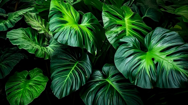 Un gros plan d'une grande plante verte avec de grandes feuilles Generative AI