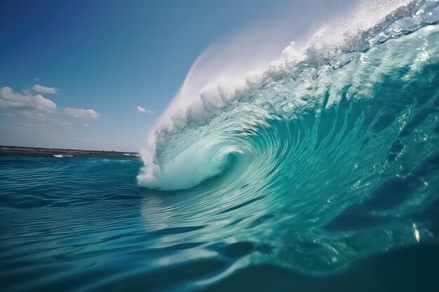 Gros plan sur la grande vague bleue aux Maldives AI