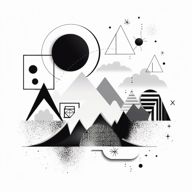 Un gros plan d'un graphique en noir et blanc d'un ai génératif de montagne