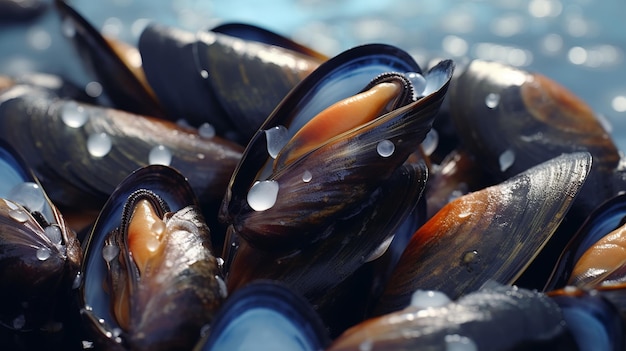 Un gros plan d'une grappe de moules