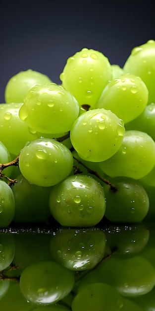 Un gros plan d'une grappe de raisin avec des gouttelettes d'eau dessus