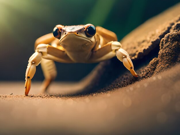 Un gros plan d'une grenouille avec un fond vert