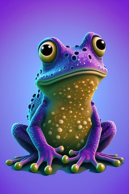 un gros plan d'une grenouille avec un fond violet