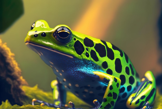 Gros plan d'une grenouille verte dendrobates auratus gros plan de dendrobates auratus vert