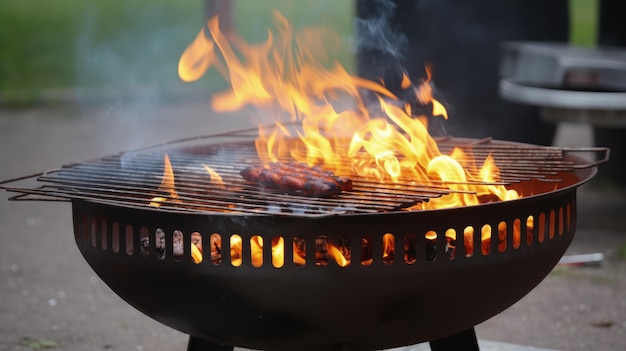 Un gros plan d'un gril avec des flammes