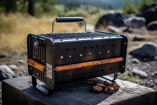 Gros plan sur un gril portable avec des marques d'omble et une odeur de fumée créée avec une IA générative