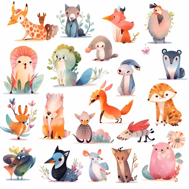 un gros plan d'un groupe d'animaux avec des couleurs différentes