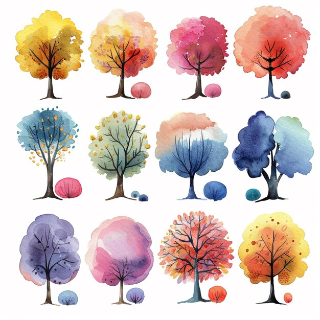 Photo un gros plan d'un groupe d'arbres avec des couleurs différentes