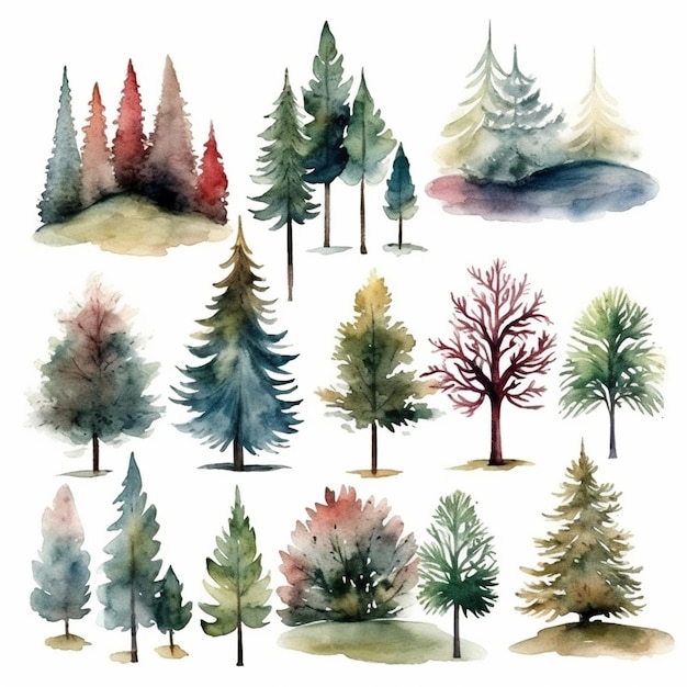 un gros plan d'un groupe d'arbres avec des couleurs différentes