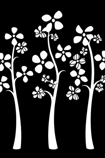 un gros plan d'un groupe d'arbres avec des fleurs dessus IA générative
