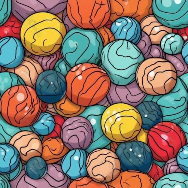 un gros plan d'un groupe de boules colorées de différentes couleurs générative ai